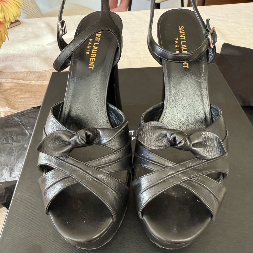 Saint Laurent Black Heeled Sandals with Bow